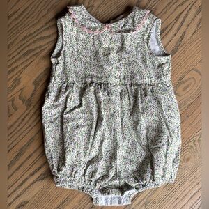 Willow Floral Baby Romper with Pink scalloped collar and snap close